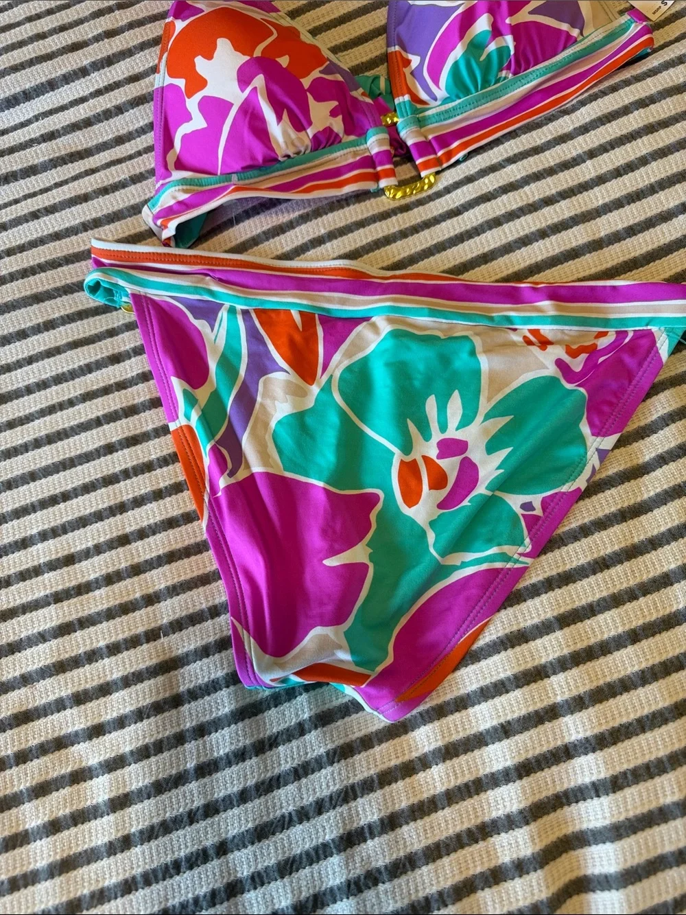 New - Trina Turk Multicolor Floral Halter Bikini Set — Pink, Teal & Purple sz 8